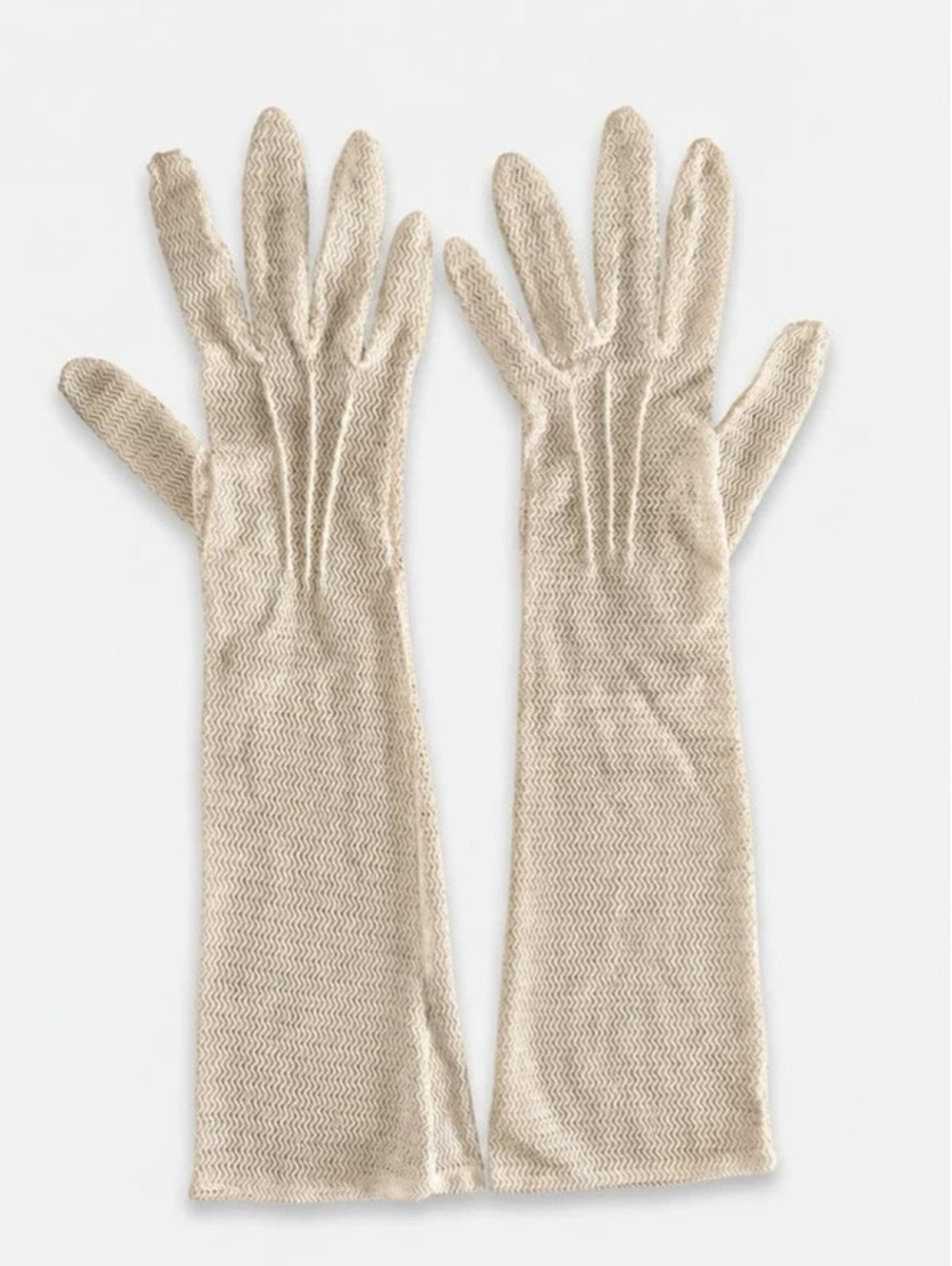 Vintage Kayser Opera Gloves Size 6.5 Ivory Mesh Net 14" Long Evening Gloves